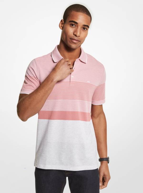 Panske Polokosele Michael Kors Striped Cotton Blend Piqué Ruzove - Oblecenie Michael Kors Levně | ARJSI-6239